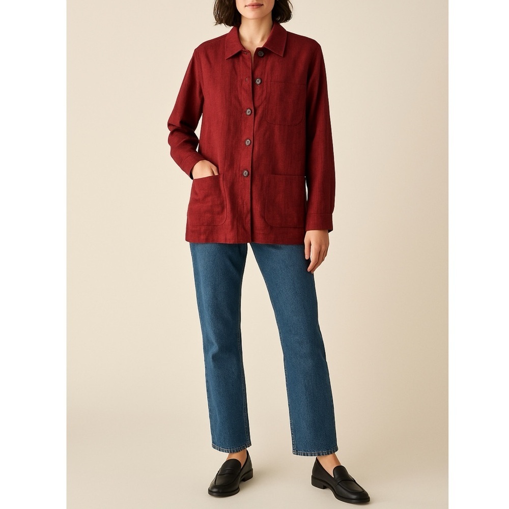Bloomingdale’s 100% Linen Brick Red Blazer Shirt Jacket Minimalist Layer 6